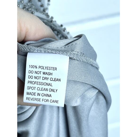 NWT KLEINFELD Storm Gray Beaded Evening Gown with Halter Dress Size 8 - Picture 11 of 12